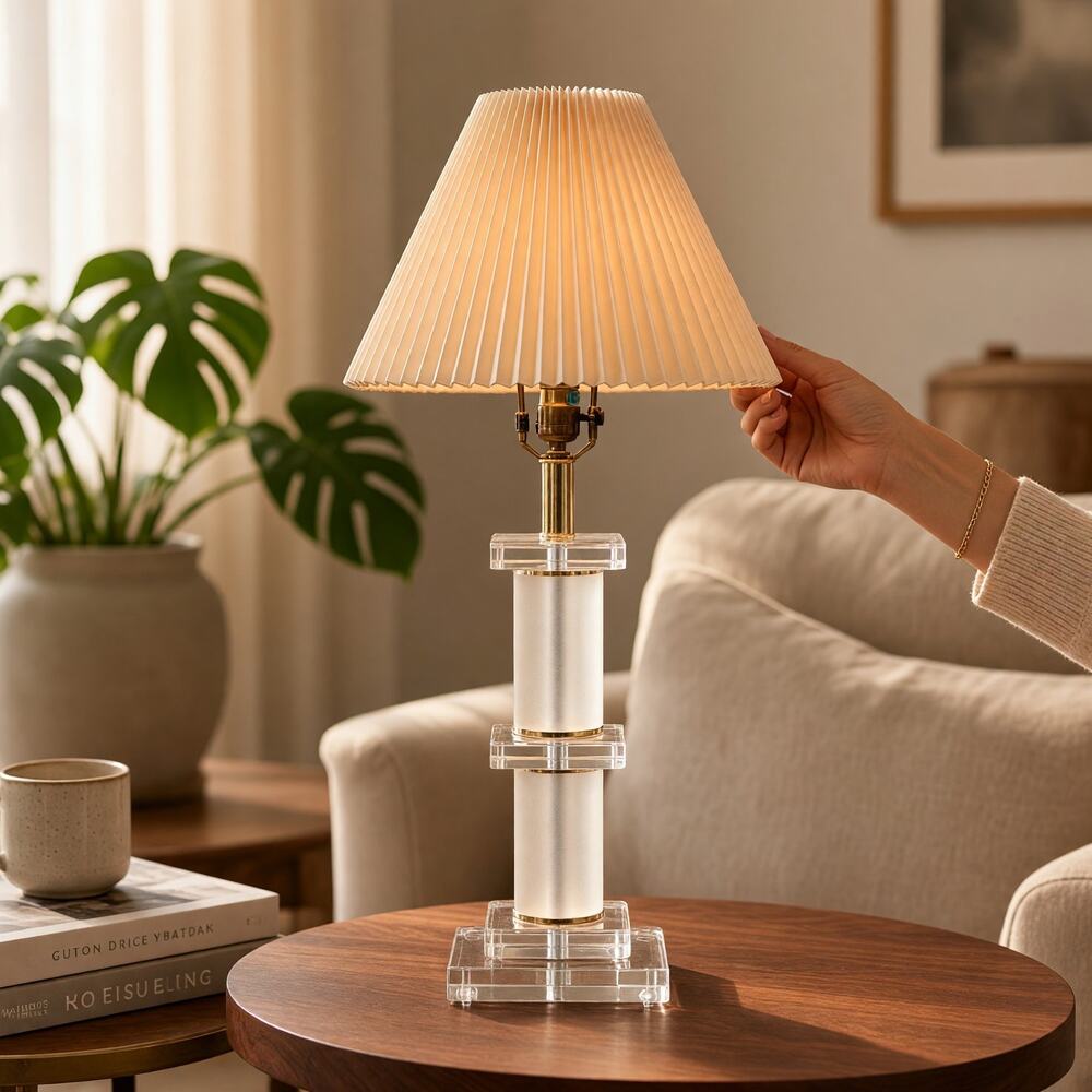 Vintage Mid-Century Lucite Square Frosted Abstract Tiered Table Lamp 29” Tall